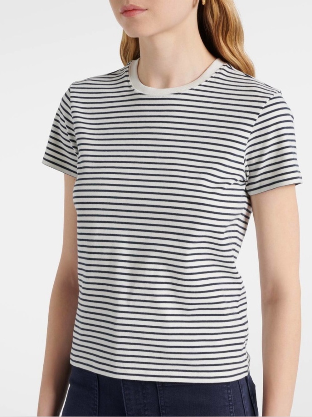 Frame Denim Organic Cotton Stripes T-Shirt Size XS Black White European French